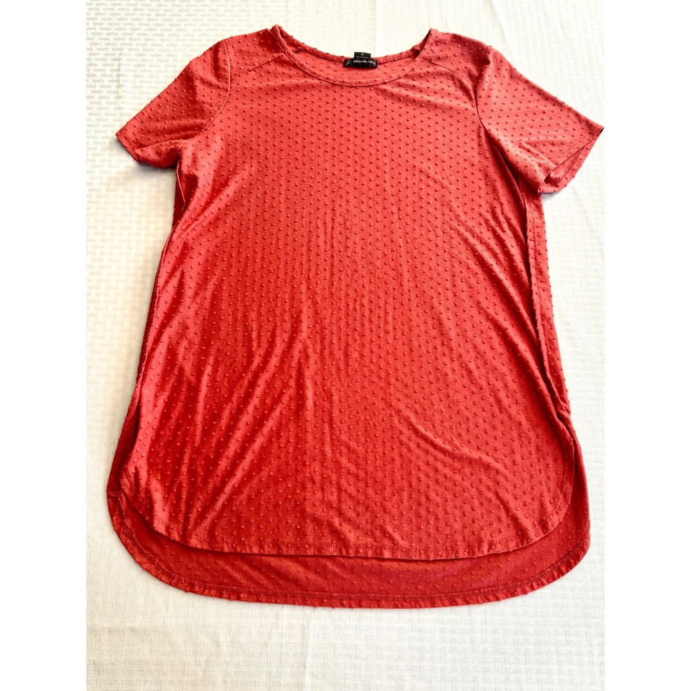Adrianna Papell Red Sand Swiss Dot Top Short Sleeve High Low Hem Blouse Large